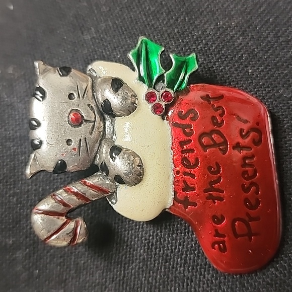 AJMC Jewelry - Festive Cat and Stocking Brooch